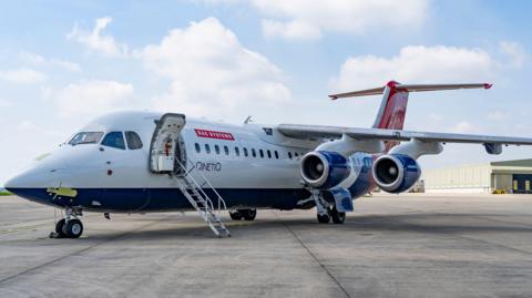 A press photograph from Qinetiq of the plane used for the test