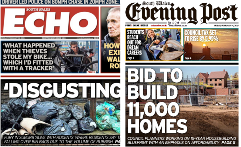 The front pages of South Wales Echo & South Wales Evening Post