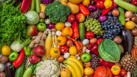 A general view of vegetables and fruit.
