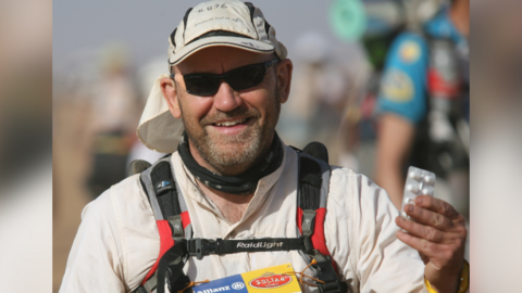 Dale Thomas pictured, wearing sunglasses and a hat, at the last ultramarathon in 2019.