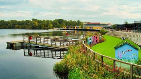 Skew Bridge Lake, shown beside Rushden Lakes Shopping Centre.