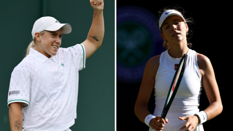 Sonay Kartal celebrates her win but Katie Boulter looks dejected