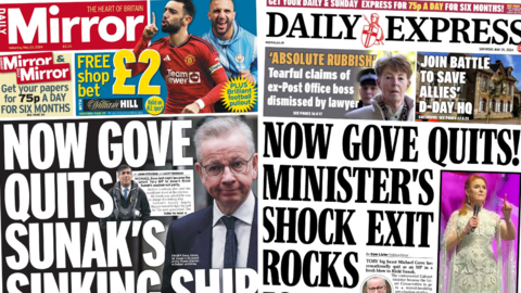 Daily Mirror and Daily Express newspapers for Saturday 25 May