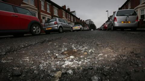 A pothole viewed on the ground Osborne Road in Jesmond