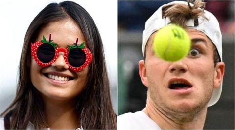 Emma Raducanu in strawberry sunglasses and Jack Draper going crosseyed at a ball