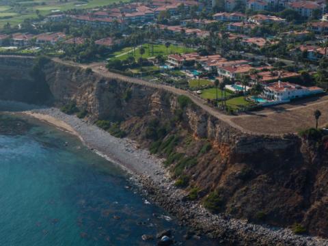 Aerial view of houses on the Rancho Palos Verdes on September 1, 2024 in Los Angeles, California.