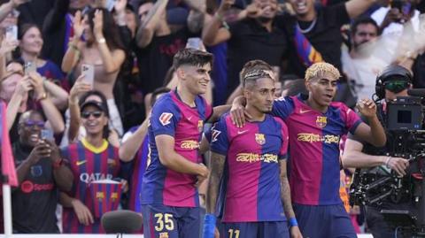 Barcelona celebrate beating Real Madrid in El Clasico
