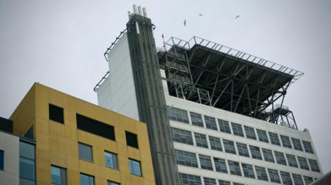 The helipad is on top of a 15-storey tower, above a neonatal intensive care unit for premature and seriously ill babies.