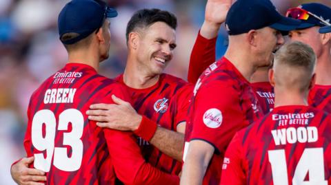 Lancashire celebrate wicket