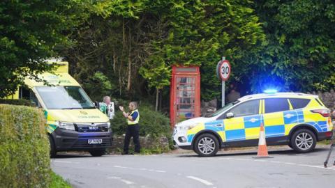 Emergency services near the scene of a bus crash on the A396 Cutcombe Hill, between Wheddon Cross and Timbercombe, near Minehead