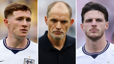 Elliot Anderson, Thomas Tuchel and Declan Rice