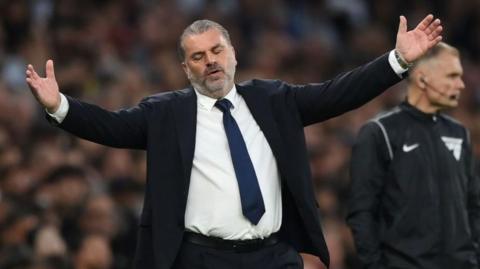 Tottenham manager Ange Postecoglou on the touchline