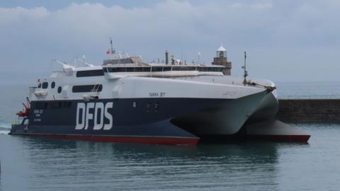 DFDS Tarifa Jet approaching St Peter Port Harbour, Guernsey
