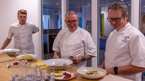 Dressed in chefs' whites three Jersey chefs judged the food at the 2024 contest.
They are Tom Radiquet of Samphie, Tony Doris of JP Restaurants and Andrew Baird of Longueville Manor.