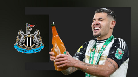 Newcastle's Bruno Guimaraes sprays champagne