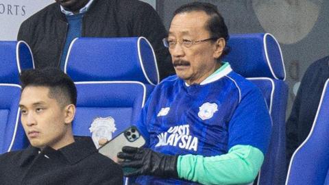 Vincent Tan watches Cardiff play Plymouth at home in 2023