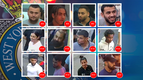 Thumbnail images of 12 people wanted in connection with violent unrest that took place in Harehills 