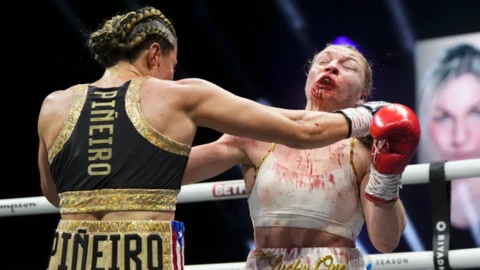 Lauren Price bleeding badly as she is punched 