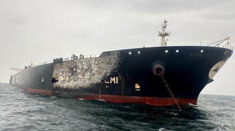 amage to the Kuwait-flagged Al-Salmi crude oil tanker, following a reported strike, amid the U.S.-Israeli conflict with Iran