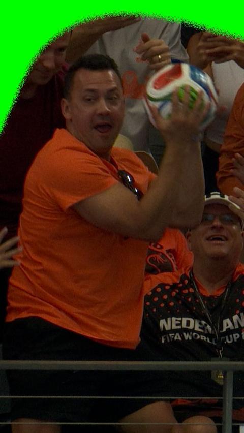 Dutch fan catches the ball during Netherland Group F match against Japan in the 2026 World Cup.