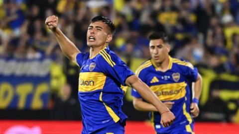  Aaron Anselmino celebrates scoring for Boca Juniors