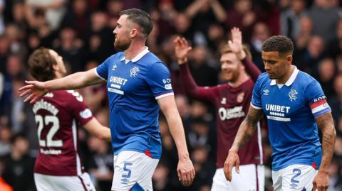 Rangers' John Souttar and James Tavernier look disappointed against Hearts