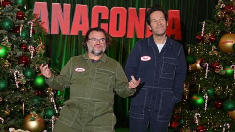 Jack Black and Paul Rudd attend the "Anaconda" London photocall at Claridge's Hotel on December 19, 2025 in London, England. 