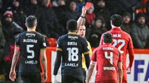 Livingston's Jeremy Bokila and Aberdeen's Jack Milne are sent off 