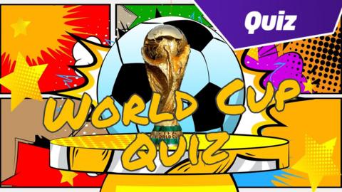 Comic book style stars and explosions in a grid layout with a football and world cup trophy on a plinth. The words: world cup quiz is in the foreground and a Quiz logo is in the top right corner.