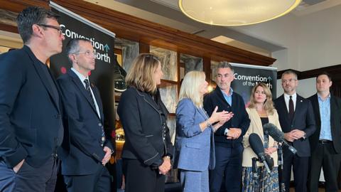 Elected mayors from the North of England hold a press conference at York's The Grand hotel to launch their multi-billion pound manifesto for the North