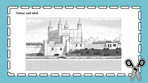Black and white line drawing of historical Houses of Parliament for child to colour in.
