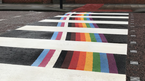 Multi-coloured zebra crossing