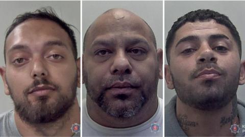 Police mugshots of three men. They are a range of ages. 