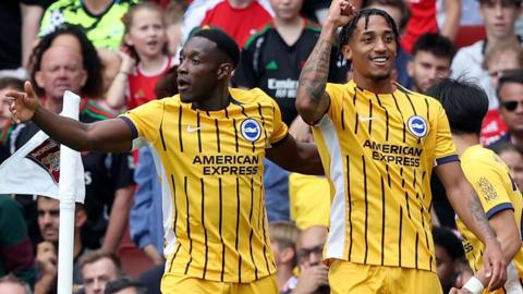 Joao Pedro celebrates after scoring for Brighton