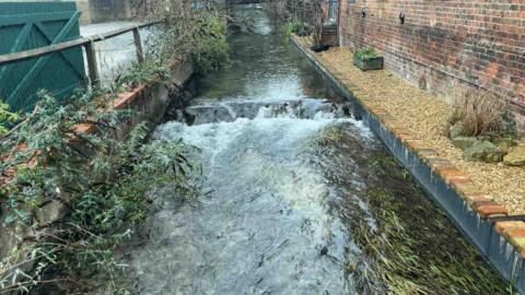 The Beck is quite wide and it has clear water flooding down it, you can see lots of plants and foliage under the water as it's very clear. 