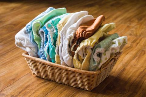 Cloth nappies in a basket