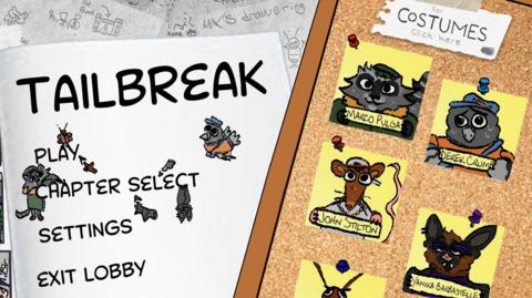 Aspects of the game Tailbreak featuring an image of characters from the game on the right of the image.