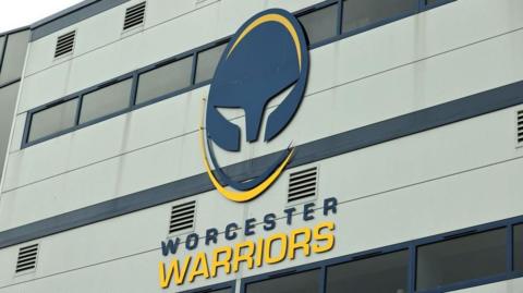 Worcester Warriors club badge on the side of the stand at Sixways