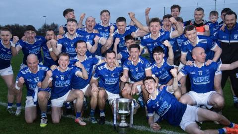Naomh Conaill celebrate after beating Gaoth Dobhair to win the Donegal SFC title