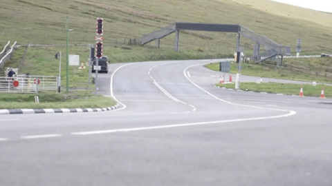 A winding bend on the Isle of Man's Mountain Road 