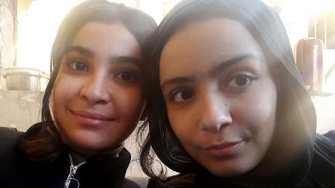 Selfie photo of Sanabel, right, with her cousin Lana, left