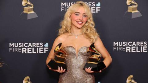 Sabrina Carpenter winning two Grammy Awards