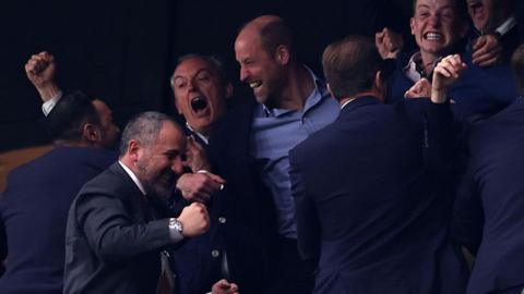 Prince William celebrating Aston Villa's Europa League final goal