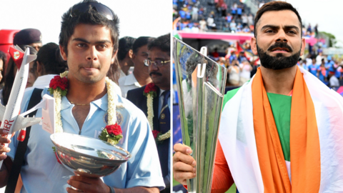 Images of Virat Kohli with trophies