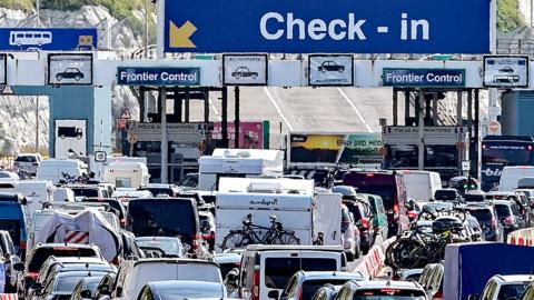 The Port of Dover traffic builds up on July 21, 2023. 