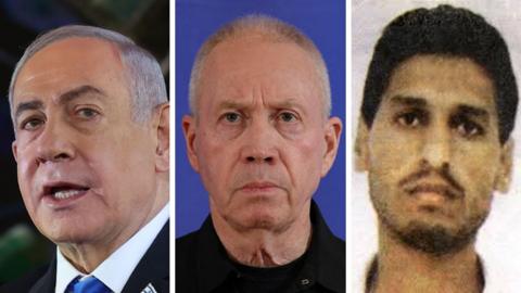 Composite picture of Benjamin Netanyahu and Yoav Gallant and Mohammed Deif