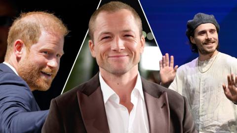 Split image of Prince Harry (left), Taron Egerton (middle) and Brooklyn Beckham (right)