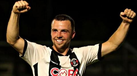 Callum Stephens celebrates for Llandudno