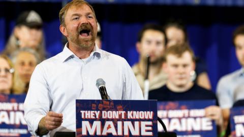 Graham Platner, Democratic US Senate candidate for Maine, during a primary election night event at the Blue Hill YMCA in Blue Hill, Maine, US, on Tuesday, June 9, 2026.