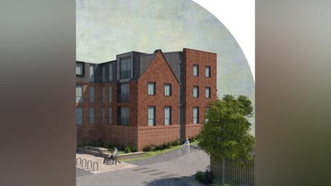 Artist's impression of three storey brick building apartment block